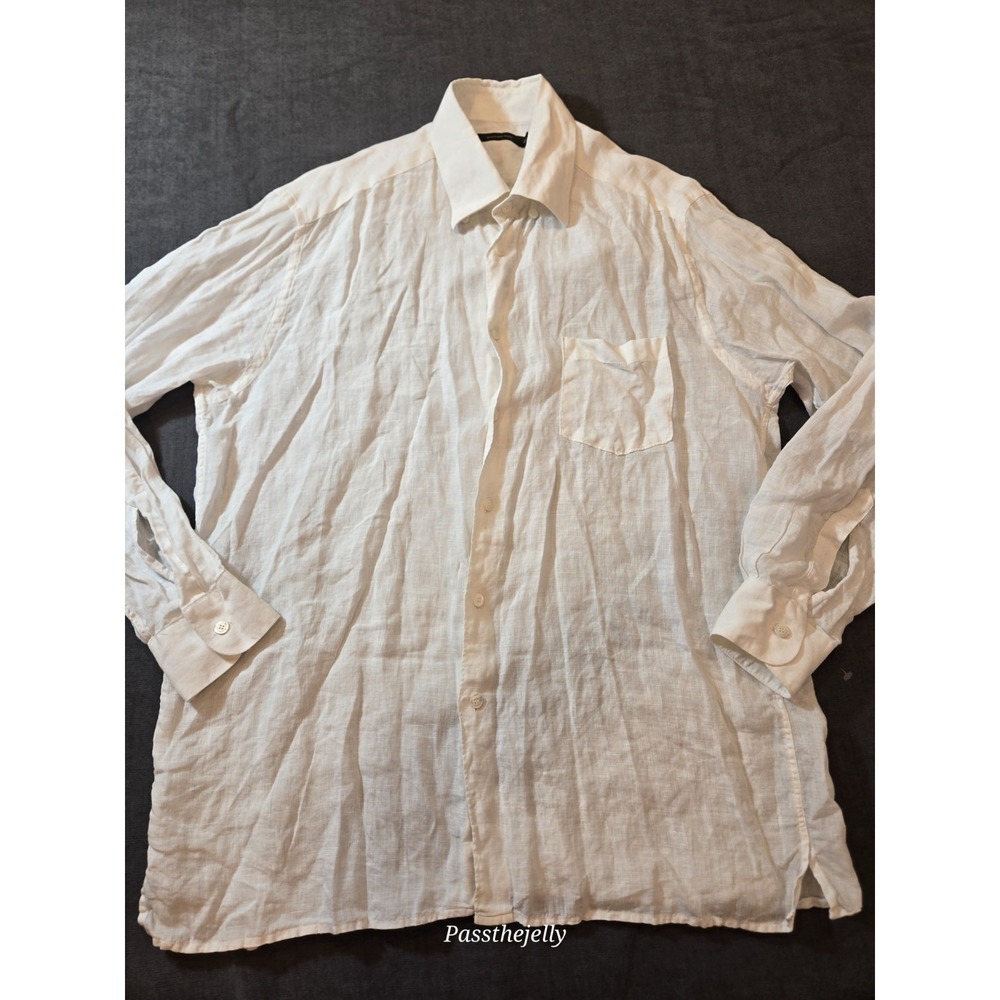 Baird Mcnutt Shirt Mens Medium Linen White Quiet Luxury Coastal Breathable